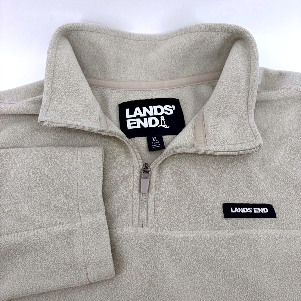 Lands End Mens XL Oatmeal Heather Fleece Quarter Zip Pullover Sweater‎ 46-48
